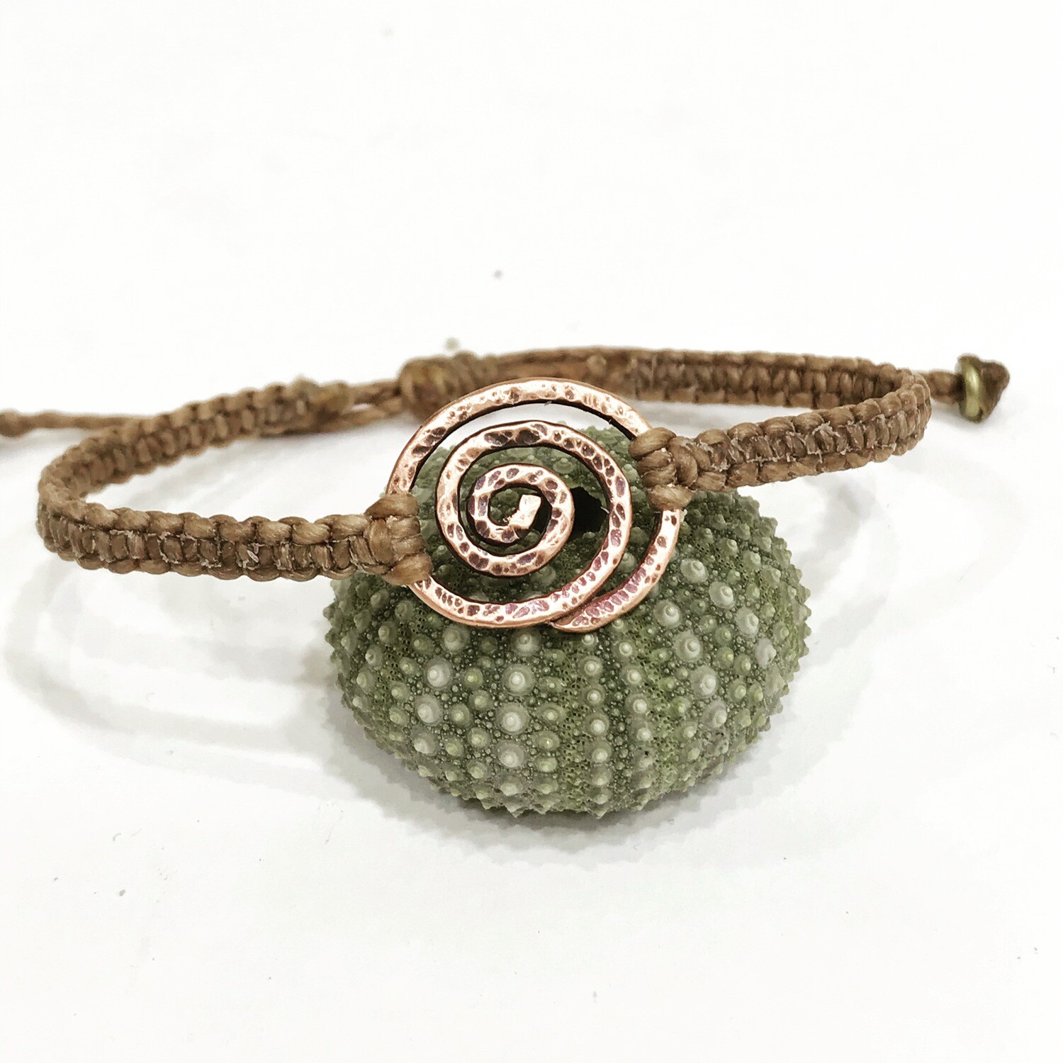 Spiral hammered copper or sterling silver macrame bracelet