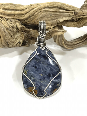 Tempest stone, Pietersite Gemstone Sterling Silver Wire Wrapped Pendant