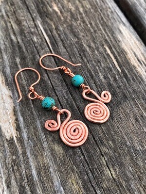 Turquoise Copper Spiral Earrings