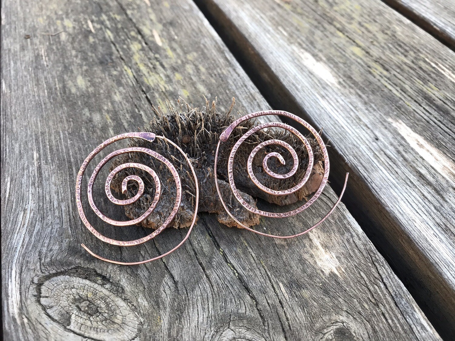 Copper Tarnished Spiral Earrings