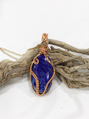 Lapis Lazuli Wire Wrapped Handmade Necklace In Non Tarnish Copper