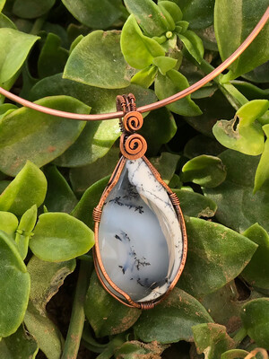 Dendritic Opal Necklace Wire Wrapped in Copper