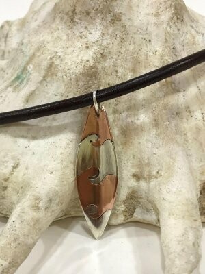 Handmade Surfboard pendant in 925 Sterling silver and copper.