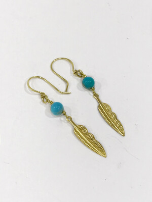 Feather Brass Earrings With Blue Jasper
