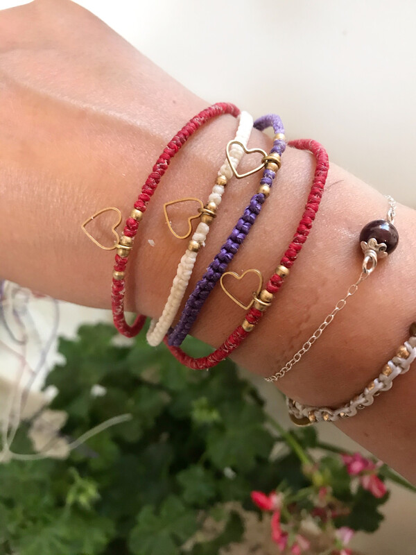 Heart Charm Macrame Bracelet Or Anklet