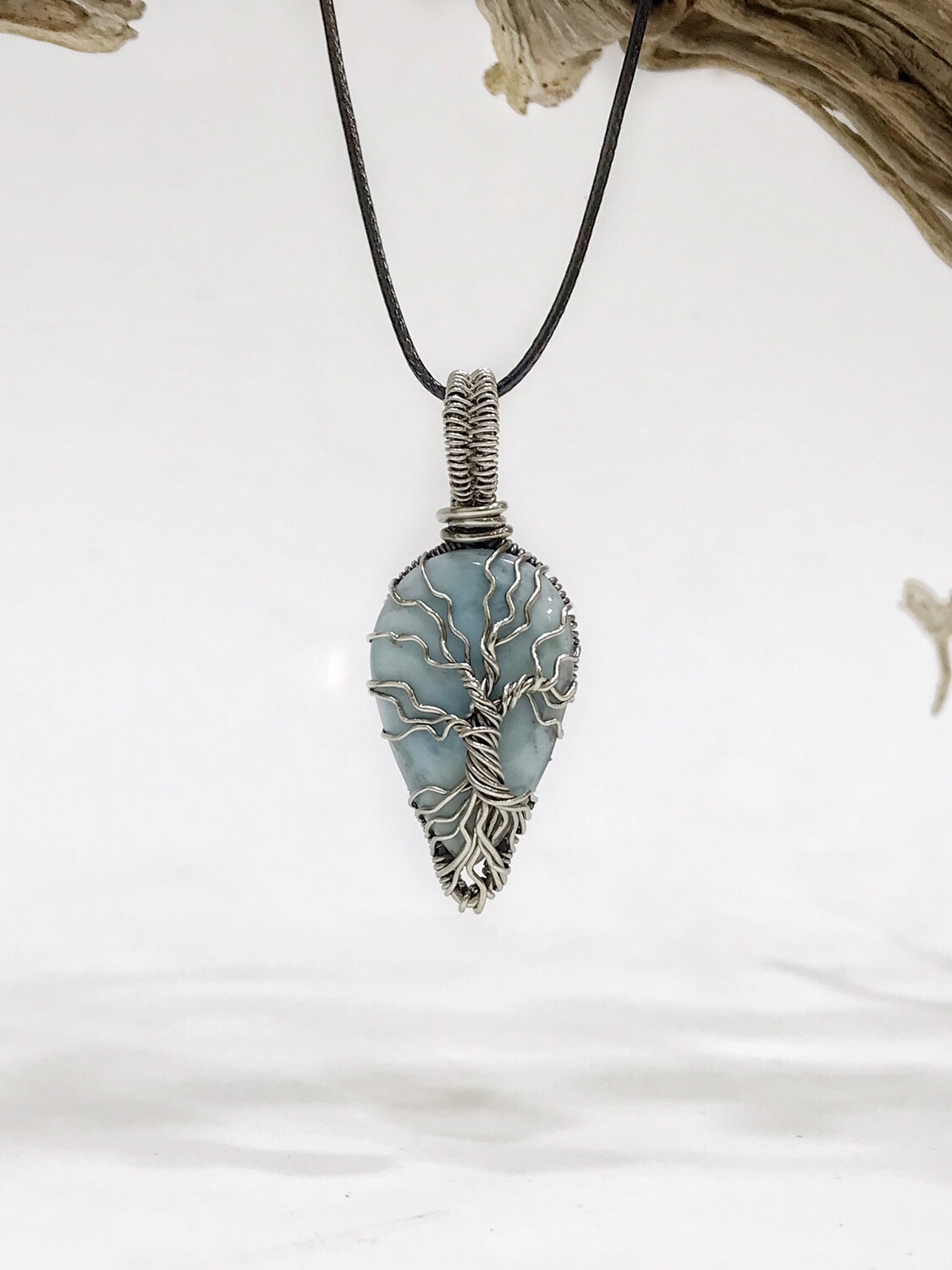 Larimar Tree Of Life Gemstone Sterling Silver Wire Wrapped Pendant