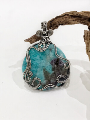Amazonite Gemstone Sterling Silver Wire Wrapped Pendant