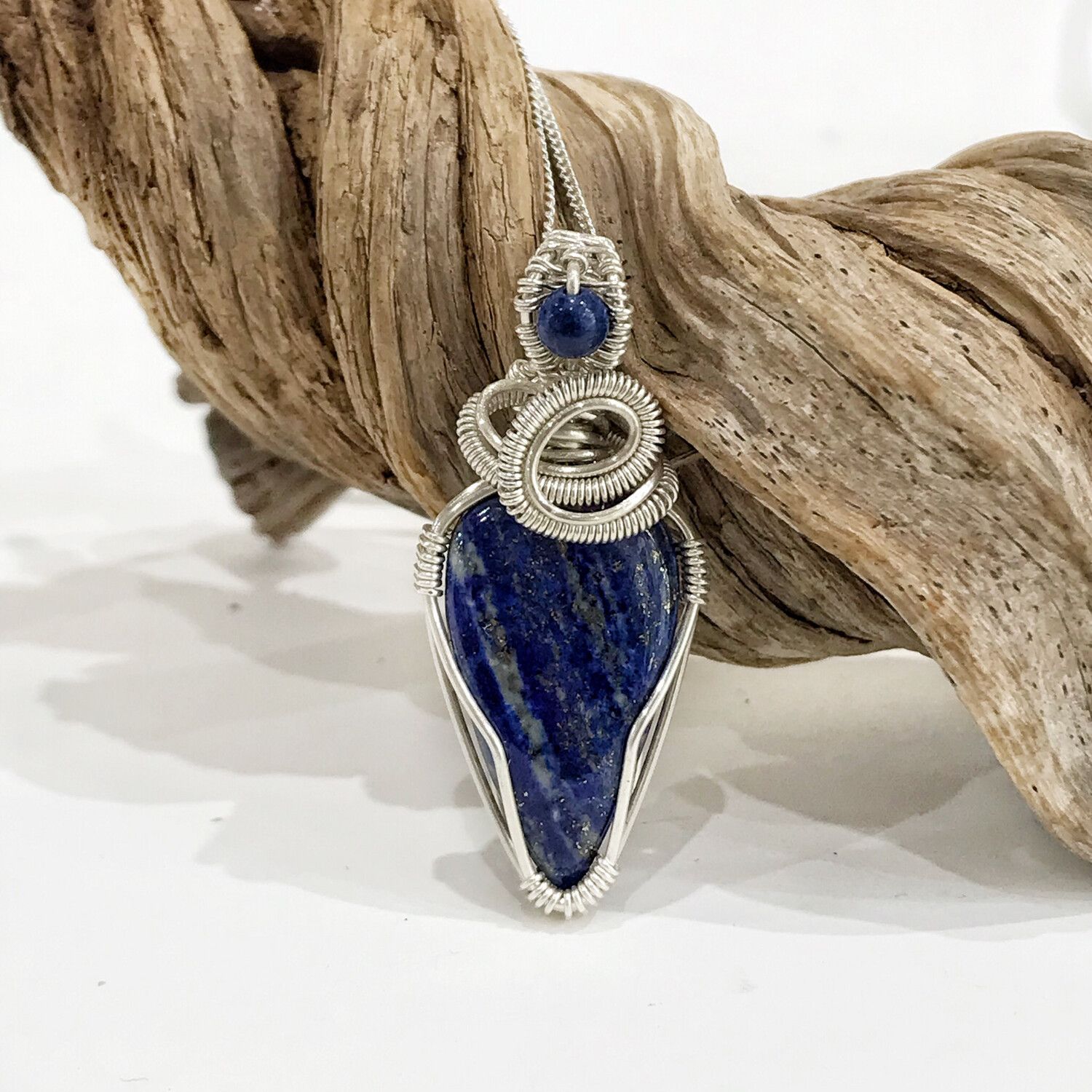 Lapis Lazuli Gemstone Sterling Silver Wire Wrapped Pendant