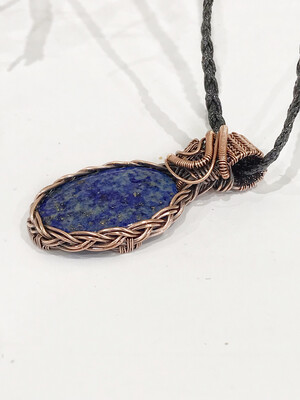 Lapis Lazuli Gemstone Cabochon Pendant Wire Wrapped In Copper