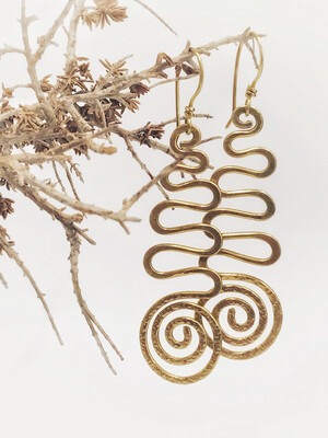 Long Spiral Snake Brass Earrings