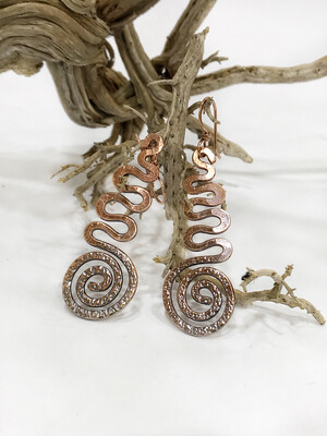 Copper Long Dangly Spiral Handmade Earrings