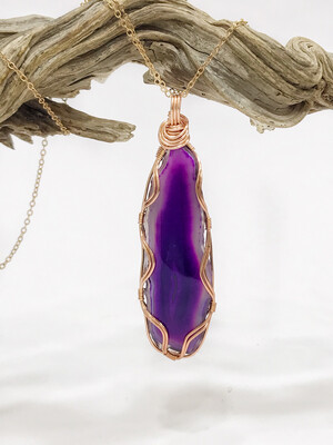 Purple Agate Slice Pendant Handmade In Tarnsih Resistant Copper