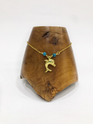 Dolphin Chain Anklet With Turquoise Beads