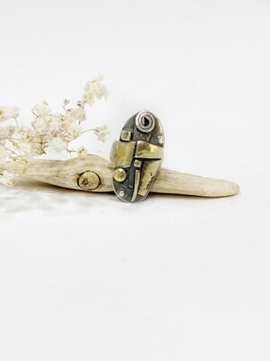 Abstract Pure Silver 999 with 24 carat Gold inlay ring