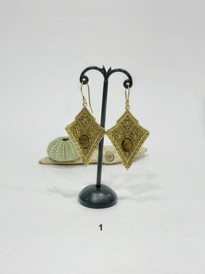 Oriental gemstone brass earrings