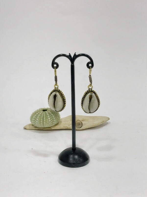 Cowrie Shell Brass Earrings