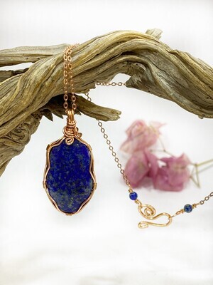 Lapis Lazuli Wire Wrapped Handmade Necklace In Non Tarnish Copper