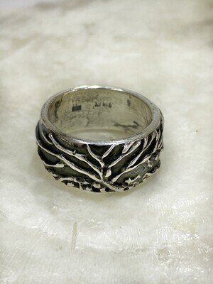 999 Silver Tree of life roots band ring