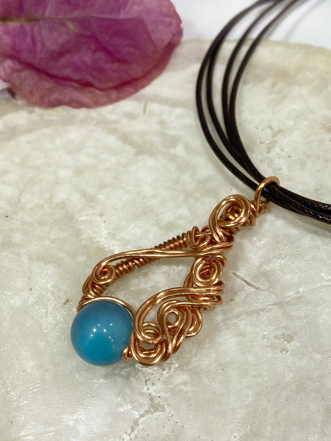 Gemstone Blue Quartz Spiral Pendant In Tarnish Resistant Copper