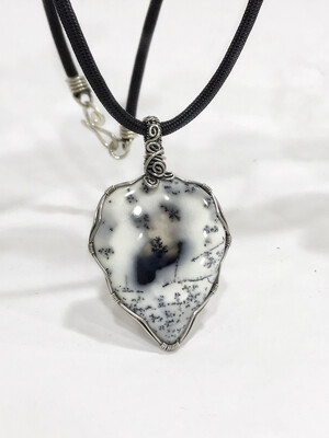 Dendritic Opal Lucky Gemstone Sterling Silver Wire Wrapped Pendant