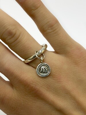 Big round silver ring with charm of your choice