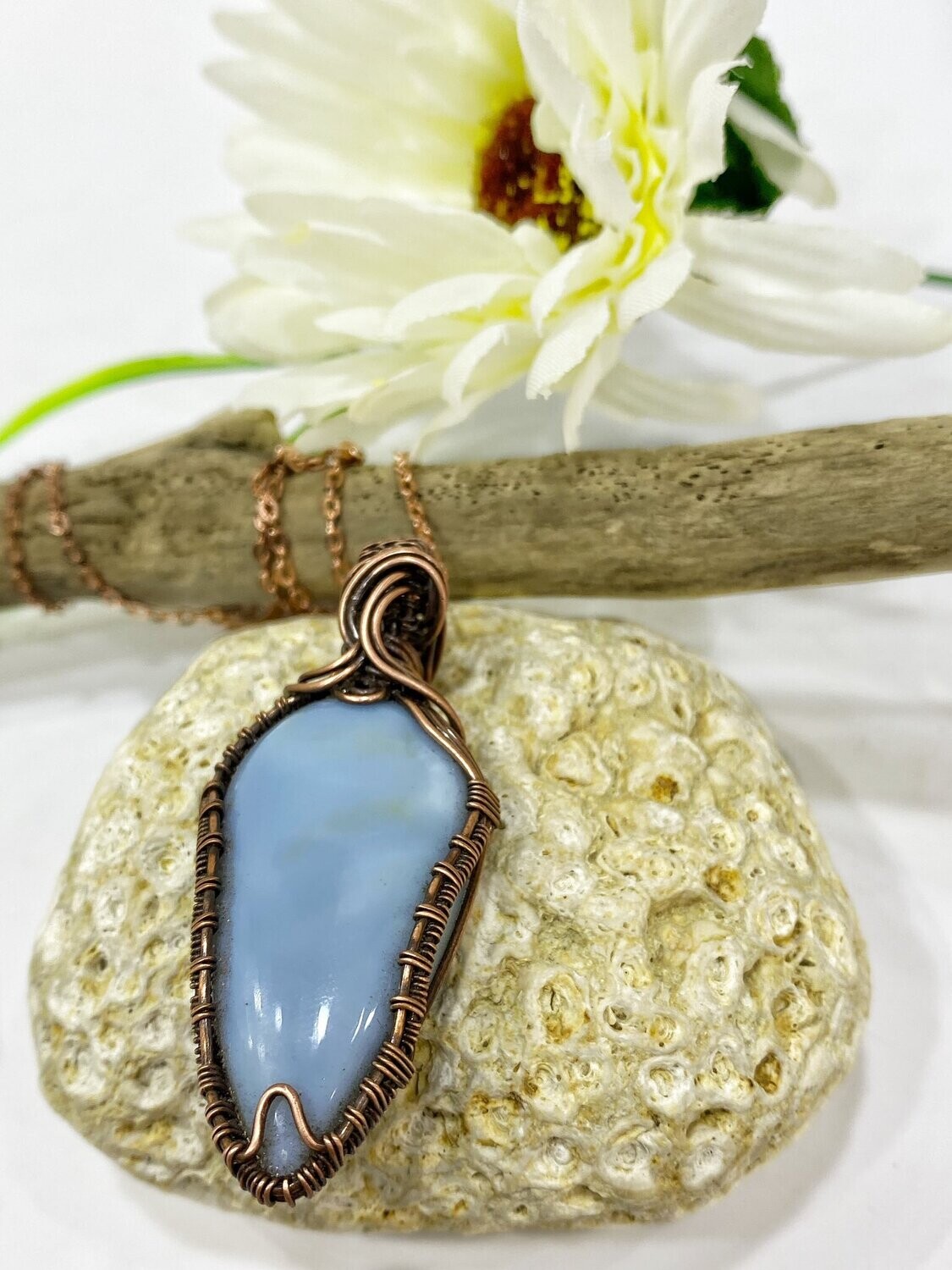 Pretty Tarnished Copper pendant with Owyhee Blue Opal Stone
