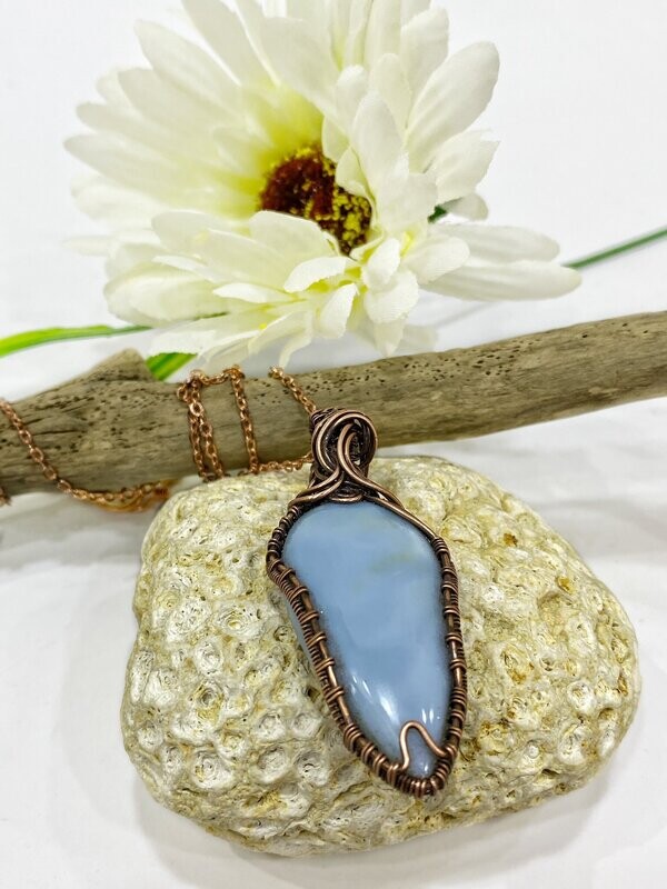 Pretty Tarnished Copper pendant with Owyhee Blue Opal Stone