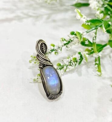 Small Tarnished Silver Pendant with Moonstone stone