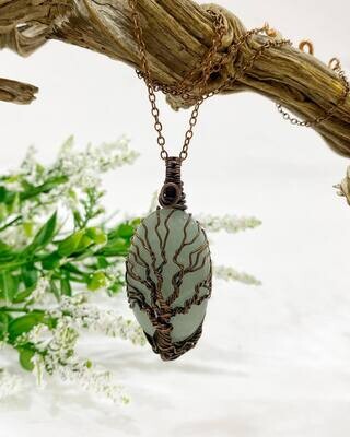 Tree of life pendant in tarnished copper with a pretty Amazonite stone