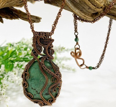 Turquoise Spiral Pendant Wrapped in Copper wire