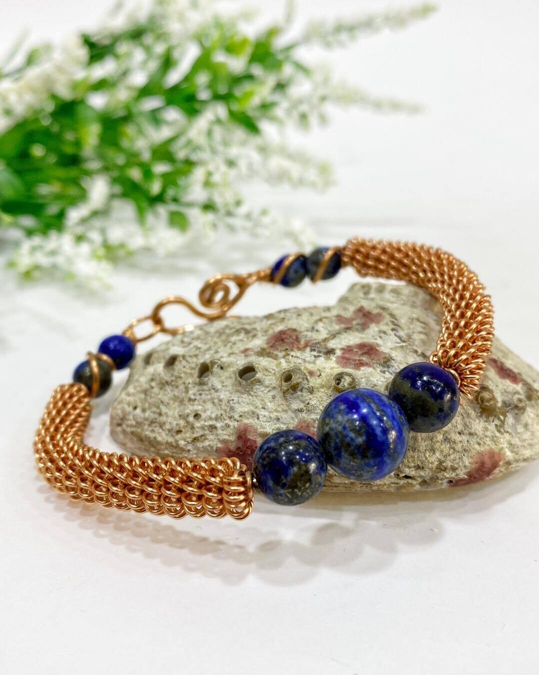 Copper Bracelet with three Lapis Lazuli stones