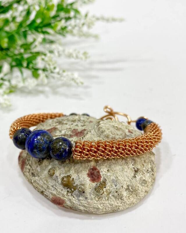 Copper Bracelet with three Lapis Lazuli stones