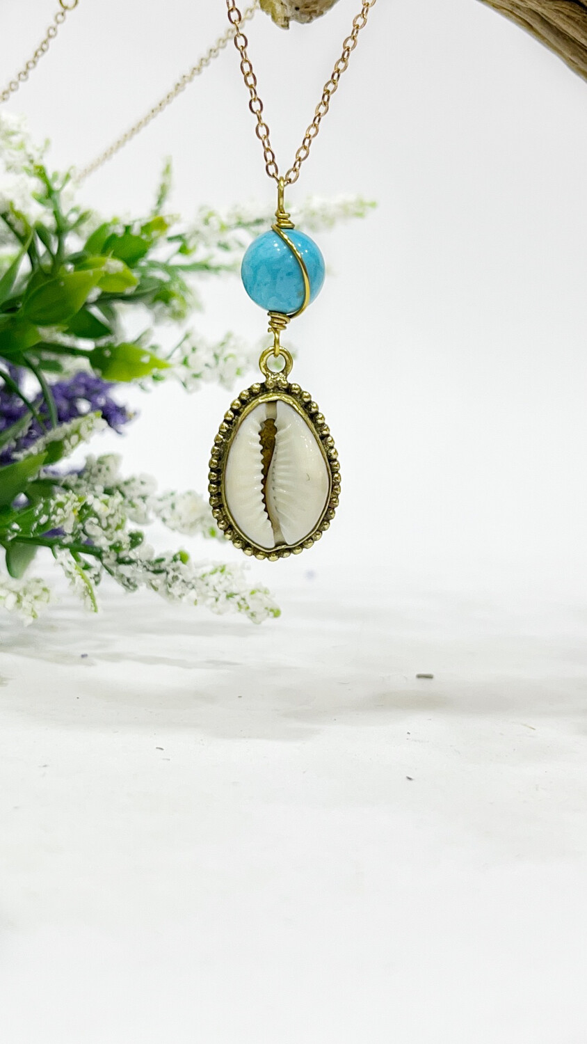 Cowrie And Turquoise Boho Pendant