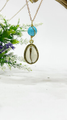 Cowrie And Turquoise Boho Pendant