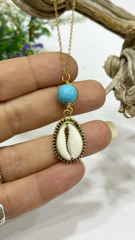 Cowrie And Turquoise Boho Pendant