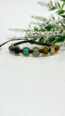 Chakra Macrame Bracelet With Brass Beads