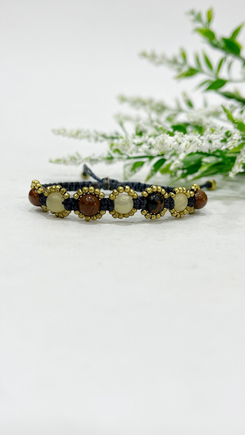 Calcite And Jasper Macrame Bracelet