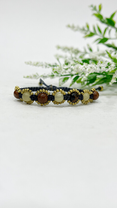 Calcite And Jasper Macrame Bracelet