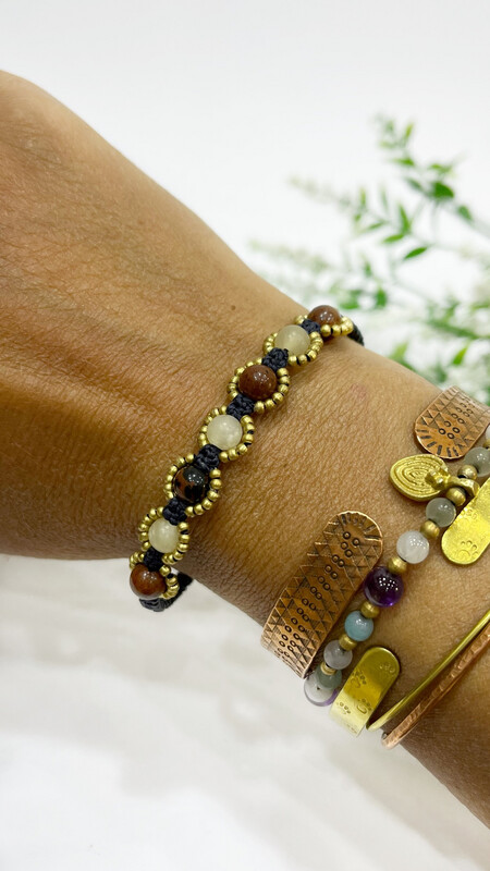 Calcite And Jasper Macrame Bracelet