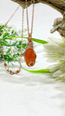 Carnelian Wire Wrapped Gemstone Copper Pendant