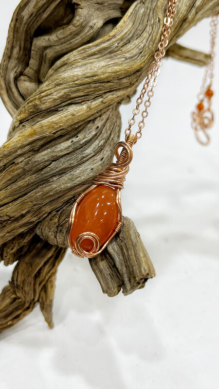 Carnelian Wire Wrapped Gemstone Copper Pendant