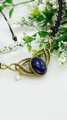 Lapis Lazuli Macrame Brass Necklace