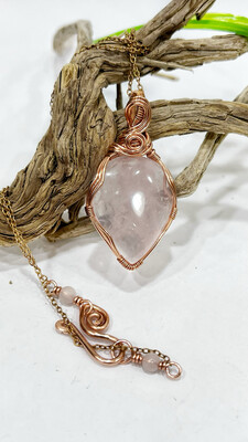 Rose Quartz pendant wire wrapped in copper