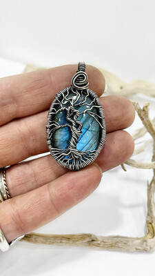 Tree Of Life Labradorite Wire wrapped Necklace In Sterling Silver