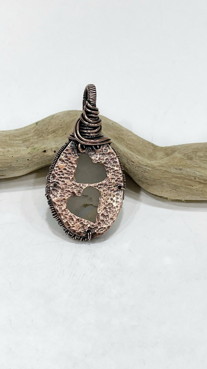 Agate Heart Design Wire Wrapped Copper Pendant