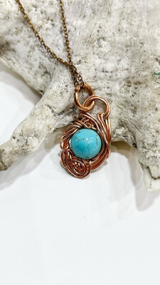 Turquoise Non Tarnish Copper Wire Wrapped Necklace