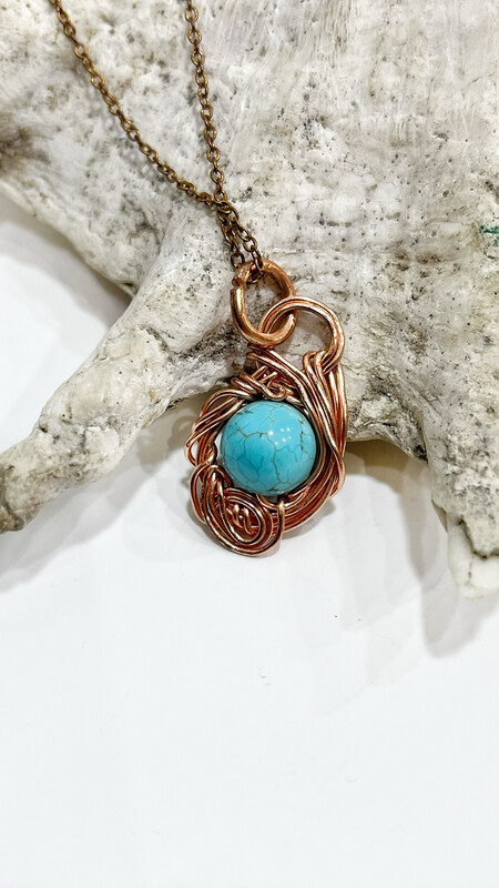 Turquoise Non Tarnish Copper Wire Wrapped Necklace