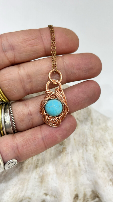 Turquoise Non Tarnish Copper Wire Wrapped Necklace