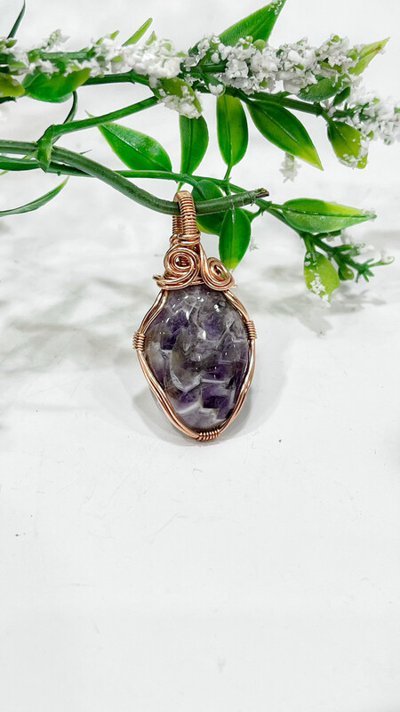 Chevron Amethyst Cabochon Wire Wrapped In Non Tarnished Copper
