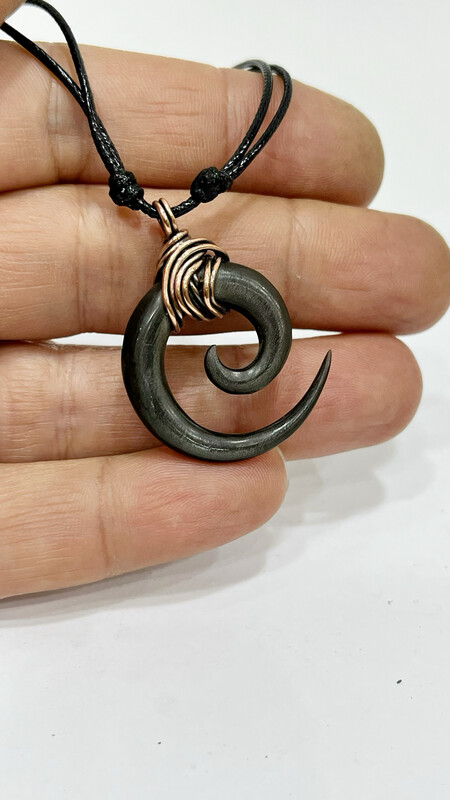 Hand Carved Horn Spiral Unisex Pendant In Copper